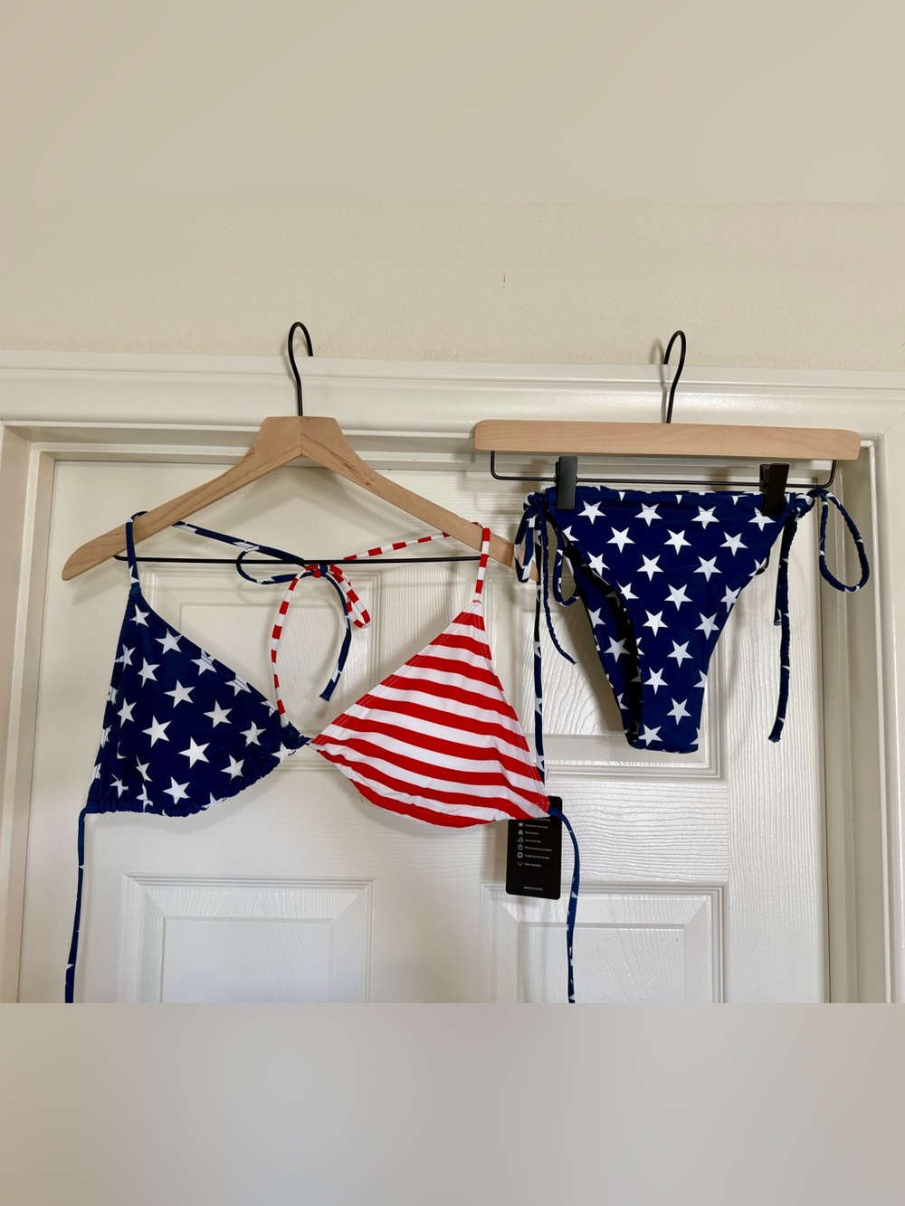 NWT American Flag Bikini Set XL Patriotic String Thong Sexy Swimsuit USA 4thJuly